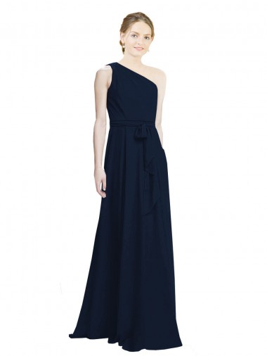 Bleu marine foncé Trapèze Mousseline Longue Robes demoiselle d'honneur