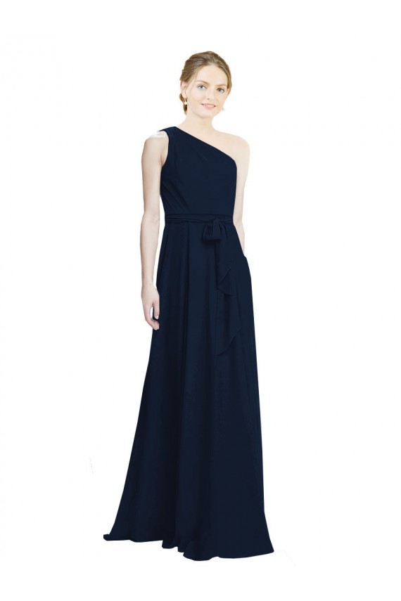 Bleu marine foncé Trapèze Mousseline Longue Robes demoiselle d'honneur