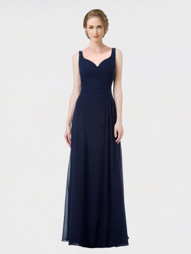 Bleu marine foncé Trapèze Mousseline Longue Robes demoiselle d'honneur
