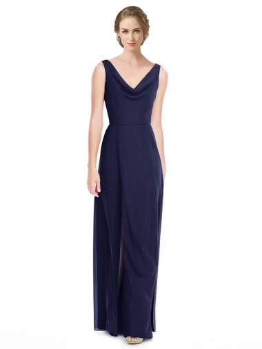 Bleu marine foncé Trapèze Mousseline Longue Robes demoiselle d'honneur