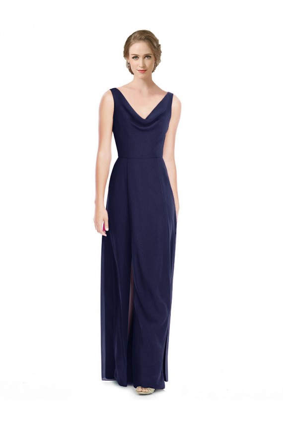 Bleu marine foncé Trapèze Mousseline Longue Robes demoiselle d'honneur