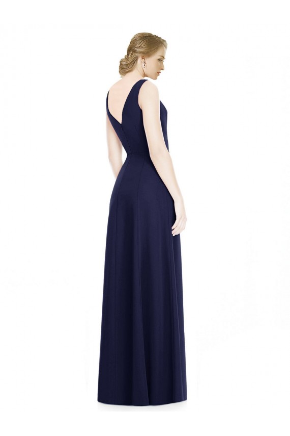 Bleu marine foncé Trapèze Mousseline Longue Robes demoiselle d'honneur