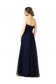 Bleu marine foncé Trapèze Sans bretelle Tulle Longue Robes demoiselle d'honneur
