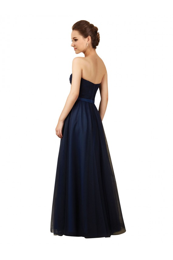 Bleu marine foncé Trapèze Sans bretelle Tulle Longue Robes demoiselle d'honneur