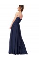 Bleu marine foncé Trapèze Scoop Mousseline Dentelle Longue Robes demoiselle d'honneur