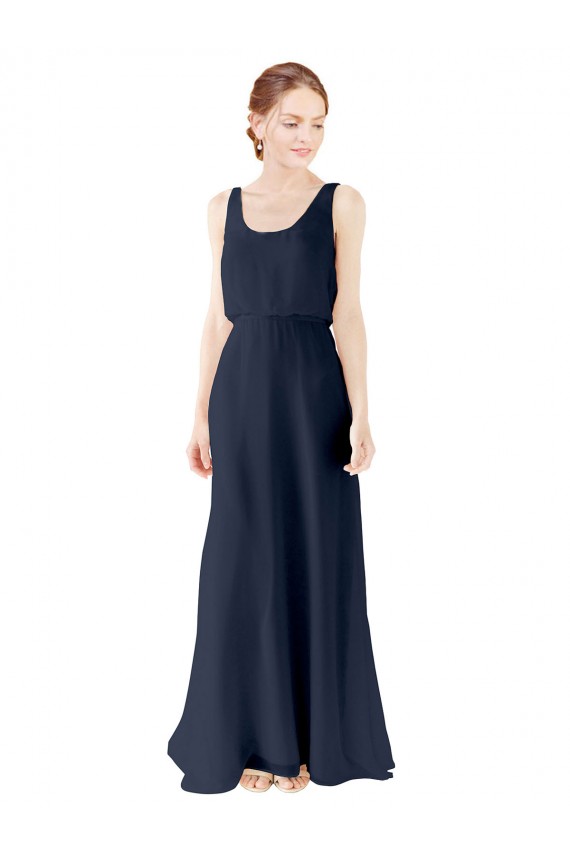 Bleu marine foncé Trapèze Scoop Mousseline Longue Robes demoiselle d'honneur
