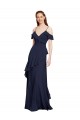 Bleu marine foncé Trapèze Épaule Dénudée Bretelles spaghetti Mousseline Longue Robes demoiselle d'honneur