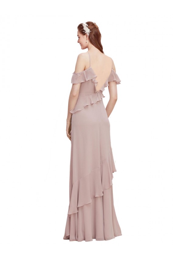 Bleu marine foncé Trapèze Épaule Dénudée Bretelles spaghetti Mousseline Longue Robes demoiselle d'honneur