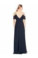 Bleu marine foncé Trapèze Épaule Dénudée Bretelles spaghetti Mousseline Longue Robes demoiselle d'honneur