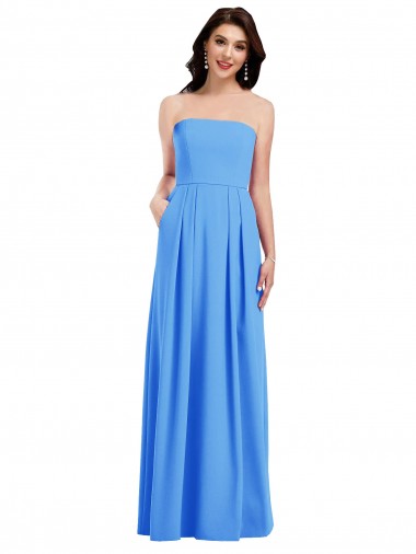Bleu paon Trompette Sans bretelle Crêpe Stretch Longue Robes demoiselle d'honneur / Robes de bal