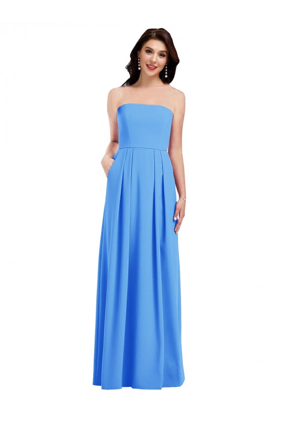 Bleu paon Trompette Sans bretelle Crêpe Stretch Longue Robes demoiselle d'honneur / Robes de bal