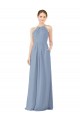 Bleu poussiéreux Fourreau Licou Col Haut Mousseline Longue Robes demoiselle d'honneur