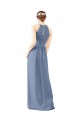 Bleu poussiéreux Fourreau Licou Col Haut Mousseline Longue Robes demoiselle d'honneur