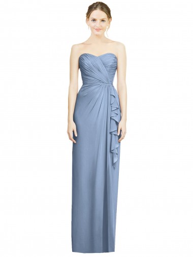 Bleu poussiéreux Fourreau Sans bretelle Mousseline Longue Robes demoiselle d'honneur