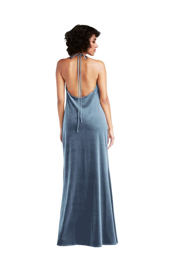 Bleu poussiéreux Fourreau Velours Stretch Longue Robes demoiselle d'honneur / Robes de bal