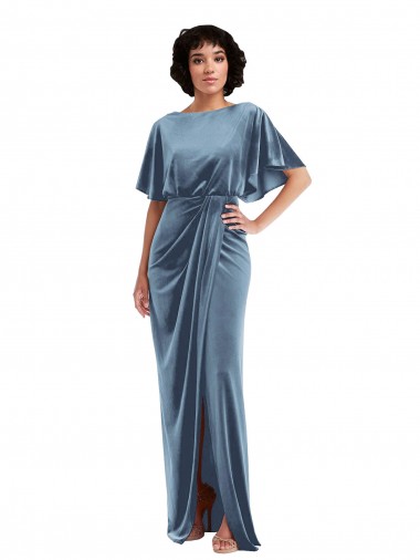 Bleu poussiéreux Fourreau Velours Stretch Longue Robes demoiselle d'honneur / Robes de bal