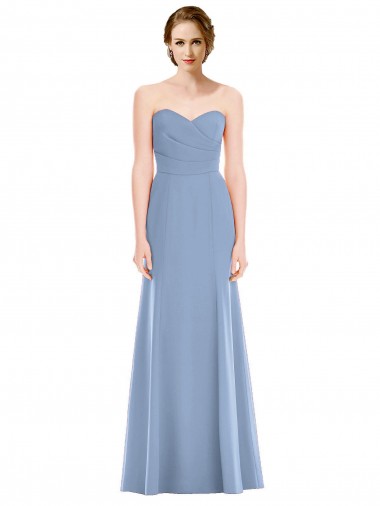 Bleu poussiéreux Sirène Sans bretelle Mousseline Longue Robes demoiselle d'honneur