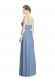 Bleu poussiéreux Trapèze Bretelles spaghetti Col V Mousseline Longue Robes demoiselle d'honneur