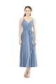 Bleu poussiéreux Trapèze Bretelles spaghetti Mousseline Courte Robes demoiselle d'honneur