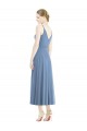 Bleu poussiéreux Trapèze Bretelles spaghetti Mousseline Courte Robes demoiselle d'honneur