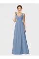 Bleu poussiéreux Trapèze Bretelles spaghetti Mousseline Longue Robes demoiselle d'honneur