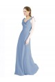 Bleu poussiéreux Trapèze Col V Mousseline Longue Robes demoiselle d'honneur