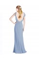 Bleu poussiéreux Trapèze Col V Mousseline Longue Robes demoiselle d'honneur