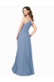Bleu poussiéreux Trapèze Col V Mousseline Longue Robes demoiselle d'honneur