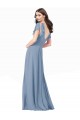 Bleu poussiéreux Trapèze Col V Mousseline Longue Robes demoiselle d'honneur / Robes de bal