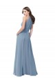 Bleu poussiéreux Trapèze Licou Col Haut Mousseline Longue Robes demoiselle d'honneur