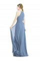 Bleu poussiéreux Trapèze Licou Mousseline Longue Robes demoiselle d'honneur