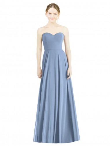 Bleu poussiéreux Trapèze Mousseline Longue Robes demoiselle d'honneur