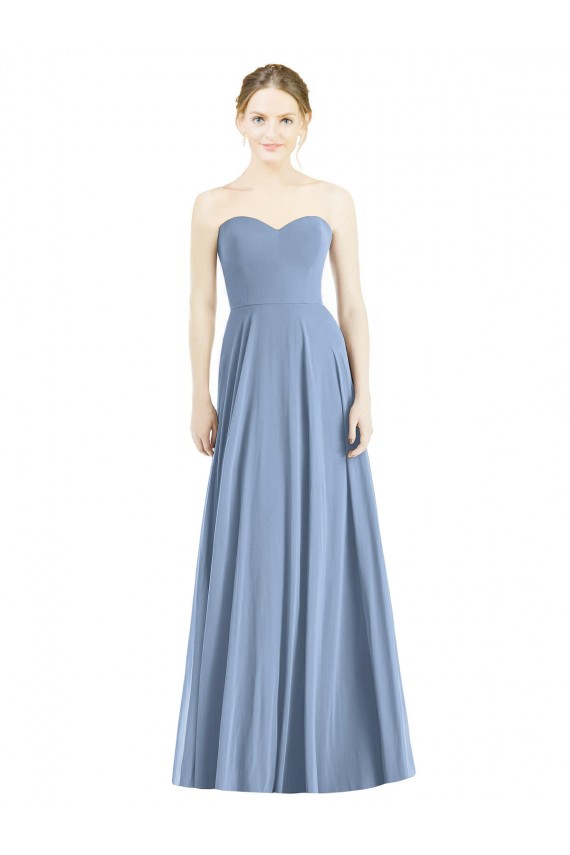 Bleu poussiéreux Trapèze Mousseline Longue Robes demoiselle d'honneur