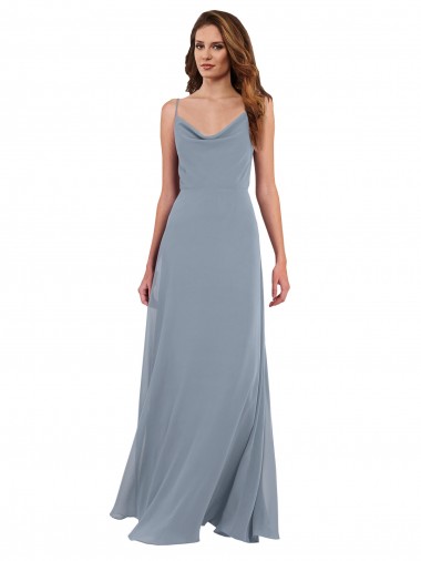 Bleu poussiéreux Trapèze Mousseline Longue Robes demoiselle d'honneur