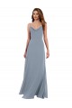 Bleu poussiéreux Trapèze Mousseline Longue Robes demoiselle d'honneur
