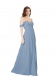 Bleu poussiéreux Trapèze Mousseline Longue Robes demoiselle d'honneur