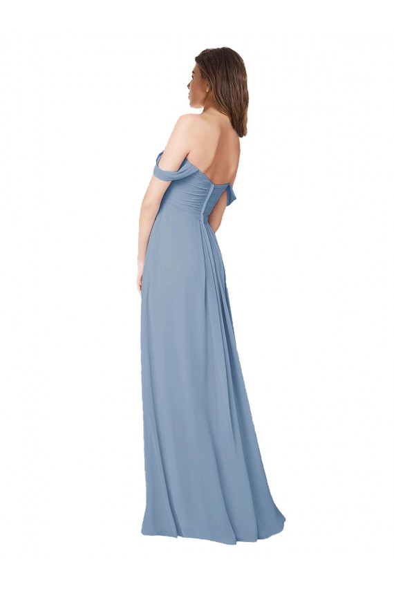 Bleu poussiéreux Trapèze Mousseline Longue Robes demoiselle d'honneur