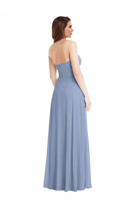 Bleu poussiéreux Trapèze Sans bretelle Mousseline Longue Robes demoiselle d'honneur