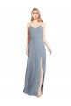 Bleu poussiéreux Trapèze Épaule Dénudée Bretelles spaghetti Mousseline Longue Robes demoiselle d'honneur
