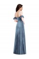 Bleu poussiéreux Trapèze Épaule Dénudée Velours Stretch Longue Robes demoiselle d'honneur / Robes de bal