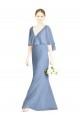 Bleu poussiéreux Trompette Col V Mousseline Longue Robes demoiselle d'honneur