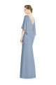 Bleu poussiéreux Trompette Col V Mousseline Longue Robes demoiselle d'honneur