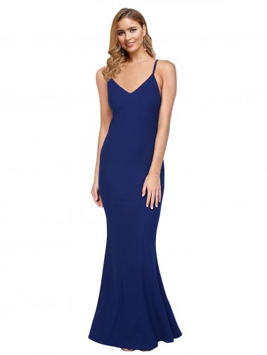 Bleu roi Fourreau Col V Crêpe Stretch Longue Formelles Robes demoiselle d'honneur / Robes de soirée / Robes de bal