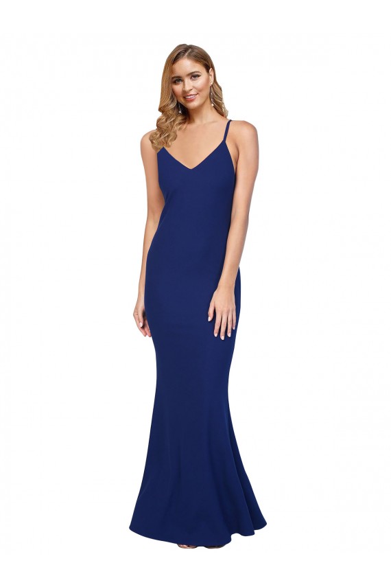 Bleu roi Fourreau Col V Crêpe Stretch Longue Formelles Robes demoiselle d'honneur / Robes de soirée / Robes de bal