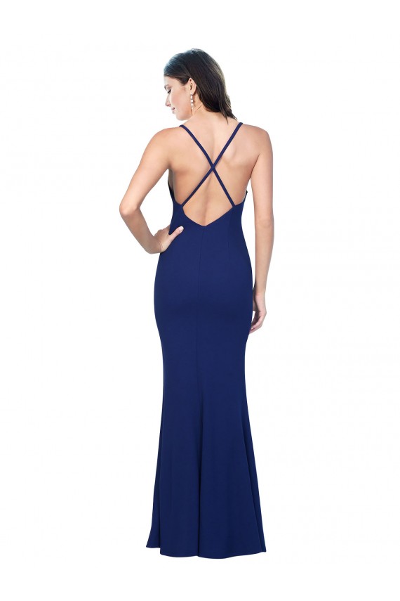 Bleu roi Fourreau Col V Crêpe Stretch Longue Formelles Robes demoiselle d'honneur / Robes de soirée / Robes de bal