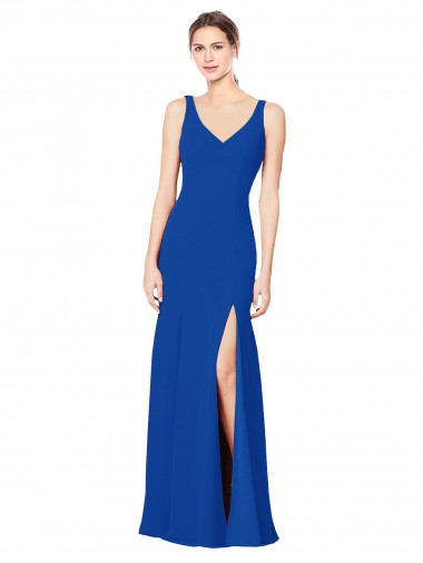 Bleu roi Fourreau Mousseline Longue Robes demoiselle d'honneur