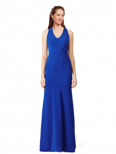 Bleu roi Sirène Col V Crêpe Stretch Longue Formelles Robes demoiselle d'honneur / Robes de soirée / Robes de bal