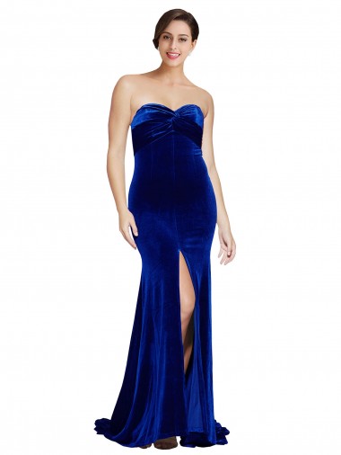 Bleu roi Sirène Sans bretelle Balayage train Velours Stretch Longue Formelles Robes demoiselle d'honneur / Robes de soirée / Robes de bal