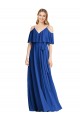 Bleu roi Trapèze Bretelles spaghetti Col V Mousseline Longue Robes demoiselle d'honneur