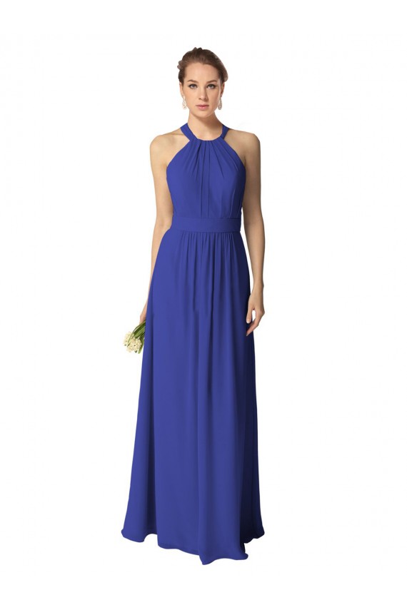 Bleu roi Trapèze Licou Mousseline Longue Robes demoiselle d'honneur